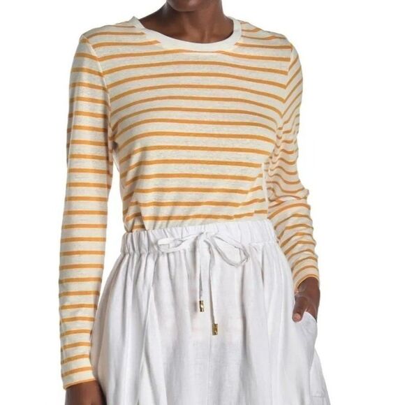 Donna Karan New York Striped Rounded Neck Long Sleeve Top Sz XL Side Vents NEW - Picture 3 of 7